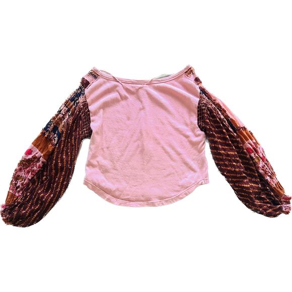 Free People Light Magic Henley Top Women's Blouse XS Pink Floral Peasant Boho - Picture 5 of 11